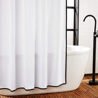 Capri Organic Cotton White with Black Border Shower Curtain