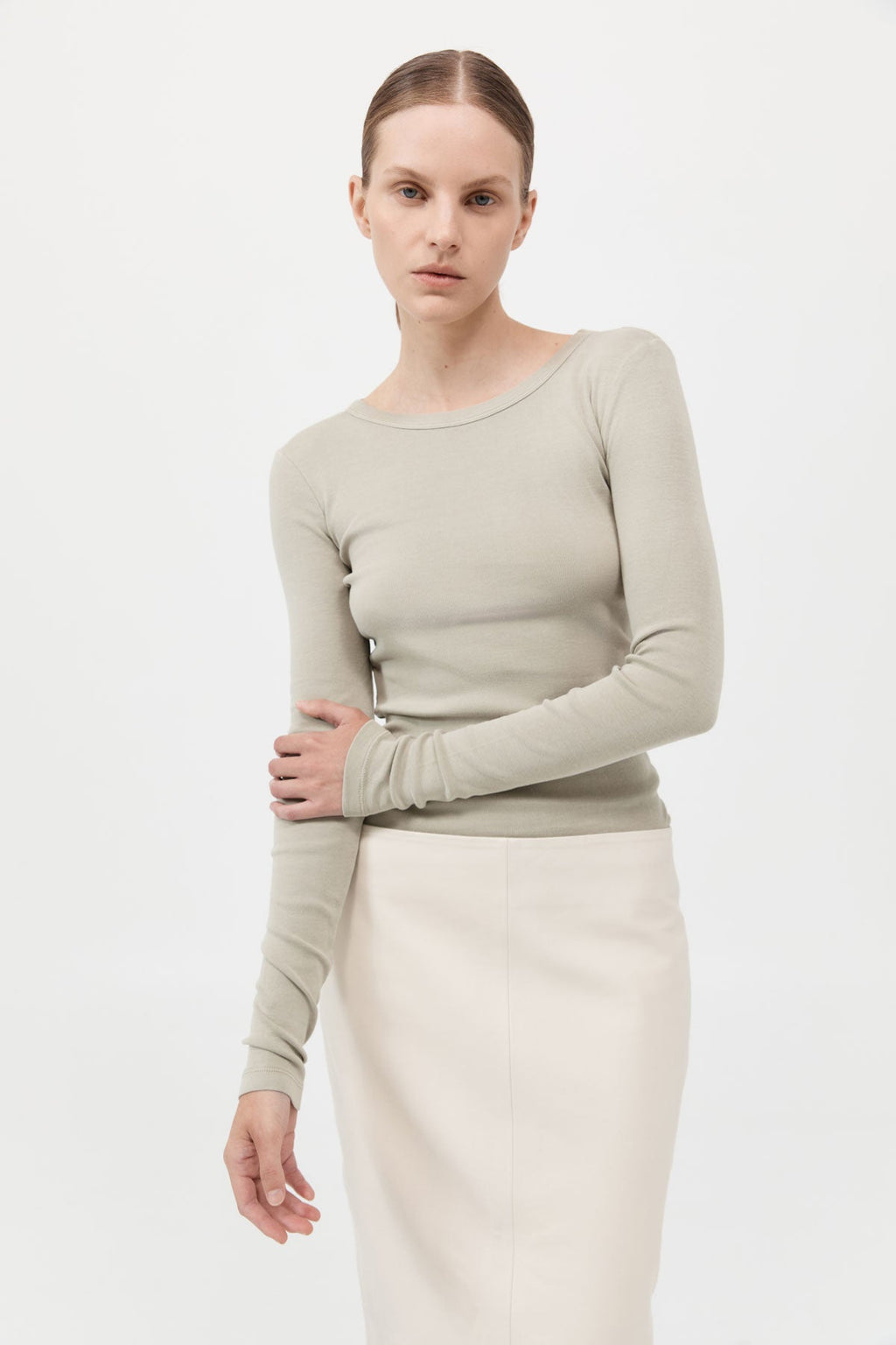 Organic Cotton Long Sleeve Top - Moss Grey