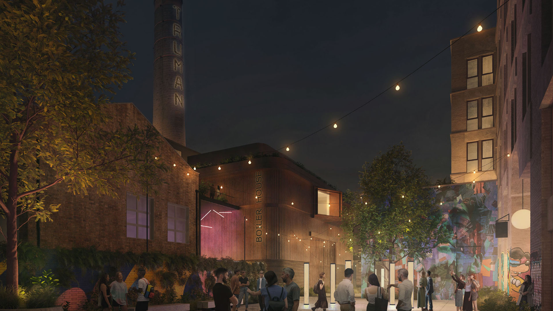 A rendered image of The Truman Brewery's redevelopment. 