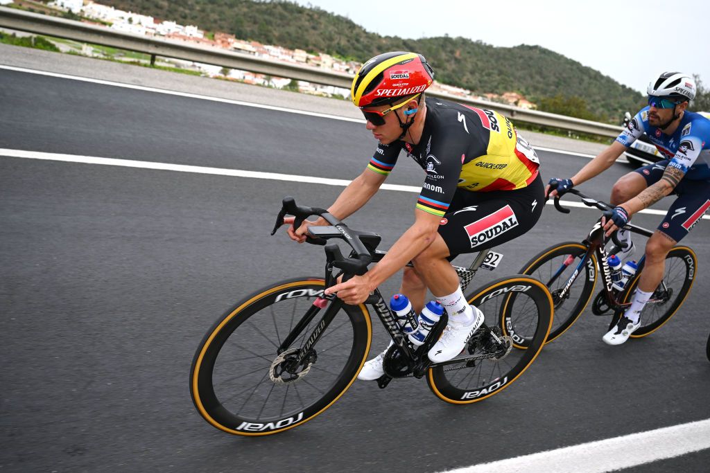 LAGOS PORTUGAL FEBRUARY 14 Remco Evenepoel of Belgium and Team Soudal Quick Step competes during the 50th Volta ao Algarve em Bicicleta 2024 Stage 1 a 2008km stage from Portimao to Lagos on February 14 2024 in Lagos Portugal Photo by Dario BelingheriGetty Images