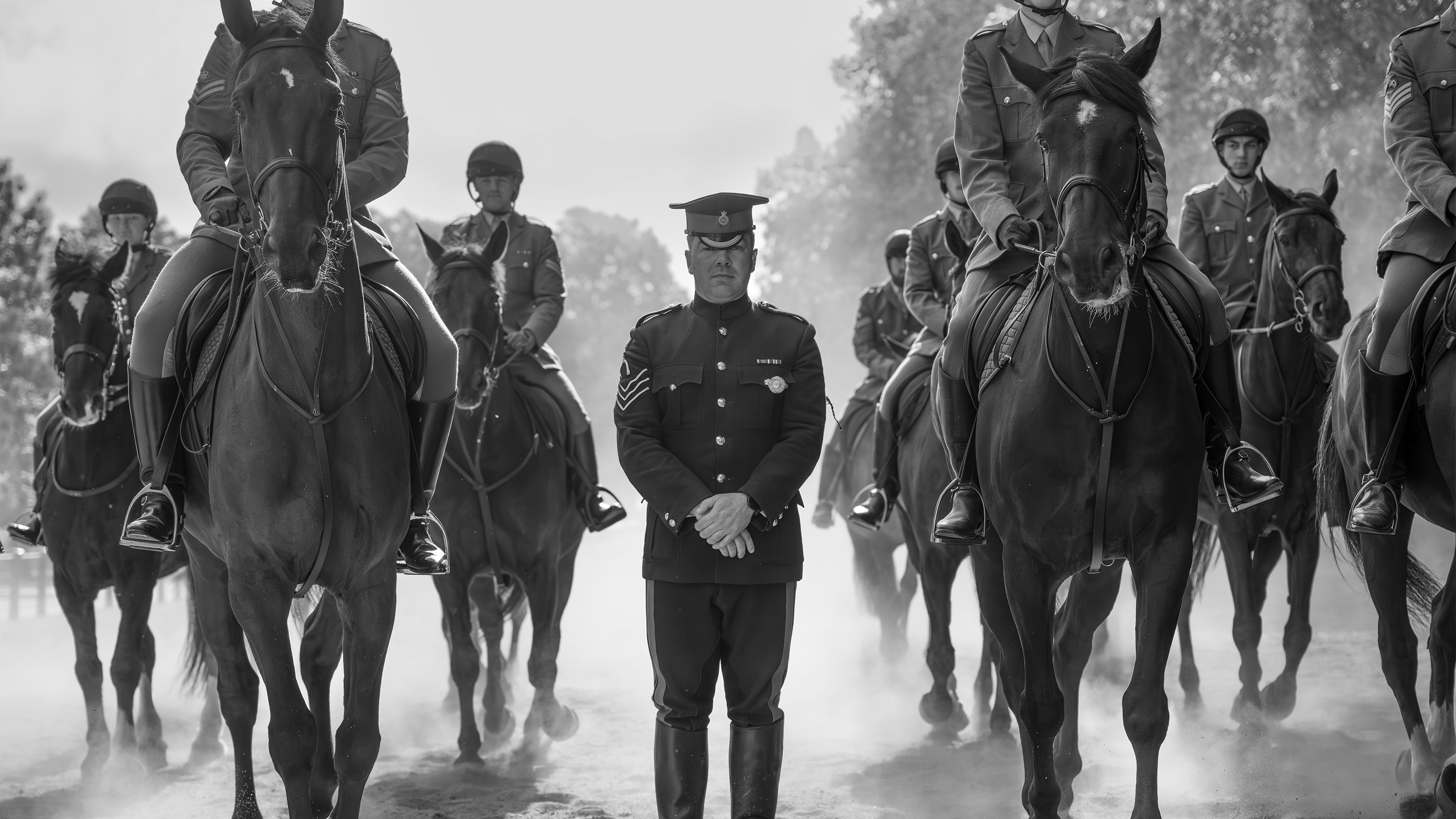 A cavalry soldier and their horse.