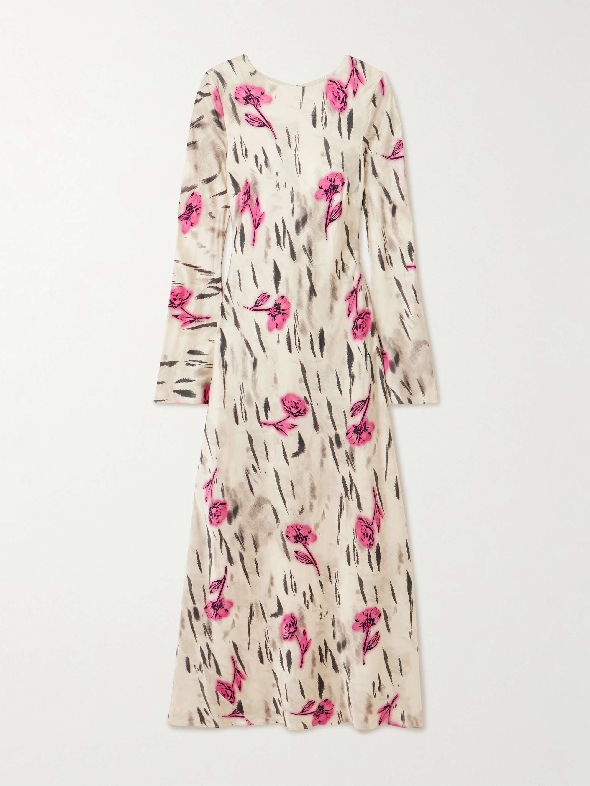 Open-Back Floral-Print Satin Maxi Dress
