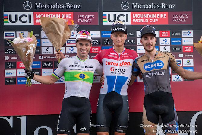 Podium (l to r): Henrique Avancini, Mathieu van der Poel, Victor Koretzky