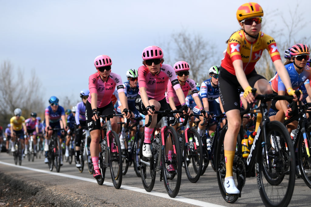 SAGUNT SPAIN FEBRUARY 16 Kathrin Hammes of Germany and Team EF EducationTIBCOSVB competes during the 7th Setmana Ciclista Volta Comunitat Valenciana Femines 2023 Stage 1 a 119km stage from Valencia to Sagunt on February 16 2023 in Sagunt Spain Photo by Alex BroadwayGetty Images