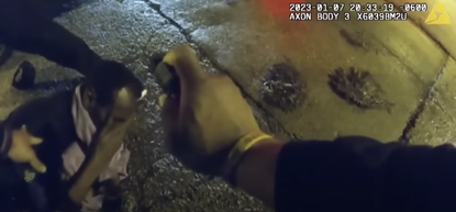 A screenshot from the body cam footage of Tyre Nichols' beating.