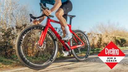 Male cyclist riding hard