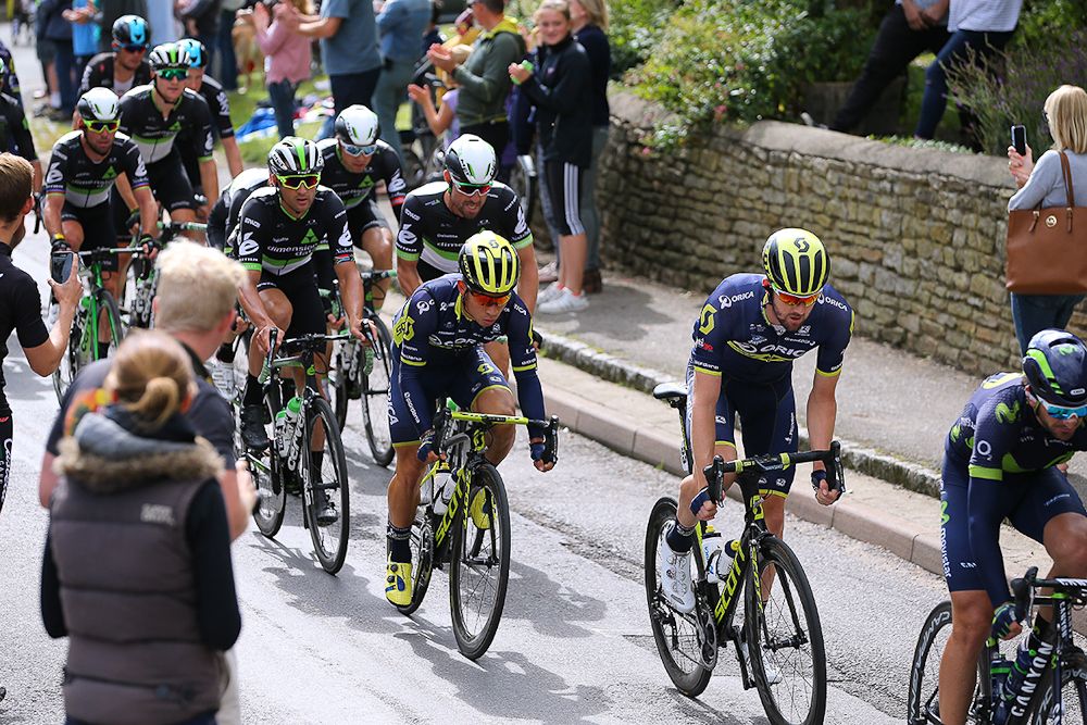 Caleb Ewan rides in the bunch during stage 7 at the Tour of Britain