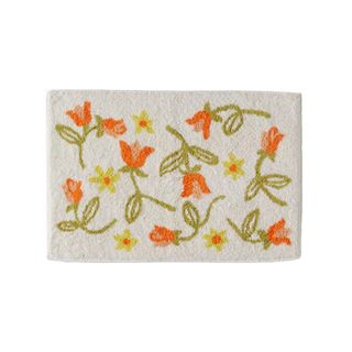 Orange and white floral vintage bath mat