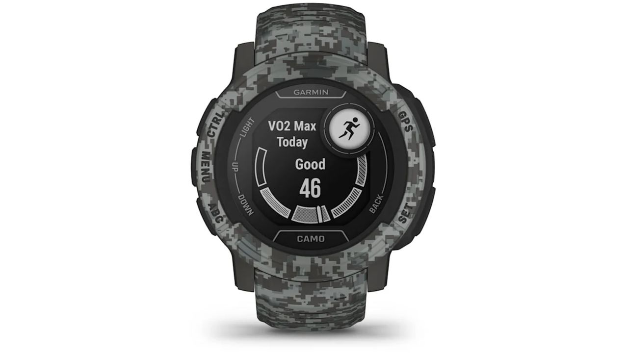 The Garmin Instinct 2 camo smartwatch on a white background