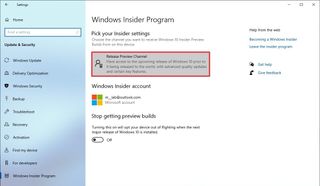 Windows Insider Program change settings