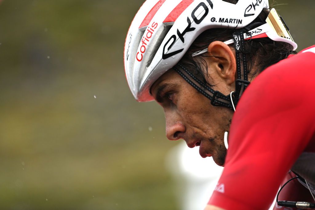 LAGOS DE COVADONGA SPAIN SEPTEMBER 01 Guillaume Martin of France and Team Cofidis crosses the finishing line during the 76th Tour of Spain 2021 Stage 17 a 1855km stage from Unquera to Lagos de Covadonga 1085m lavuelta LaVuelta21 on September 01 2021 in Lagos de Covadonga Spain Photo by Stuart FranklinGetty Images