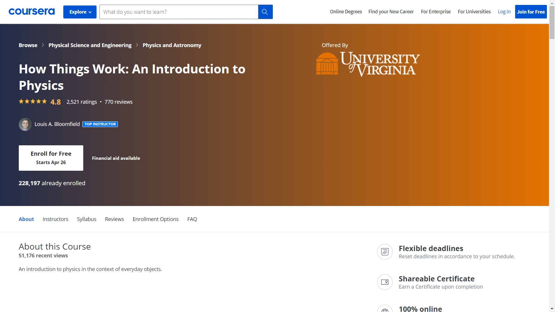 How Things Work: An Introduction to Physics. University of Virginia via Coursera.