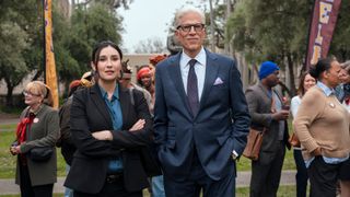 L-R: Julie (Lilah Richcreek Estrada) and Charles (Ted Danson) on campus in "A Man on the Inside" season 2