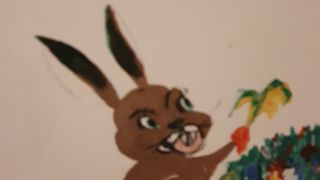 creepy rabbit drawing under wallpaper