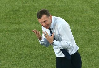 Ukraine manager Andriy Shevchenko shows his frustration