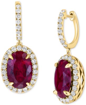 Effy&amp;reg; Lab Grown Ruby (8-3/8 Ct. T.w.) &amp;amp; Lab Grown Diamond (1-1/5 Ct. T.w.) Halo Drop Earrings in 14k Gold