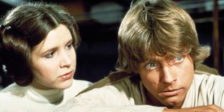 Carrie Fisher and Mark Hamill as Princess Leia and Luke Skywalker in Star Wars: A New Hope
