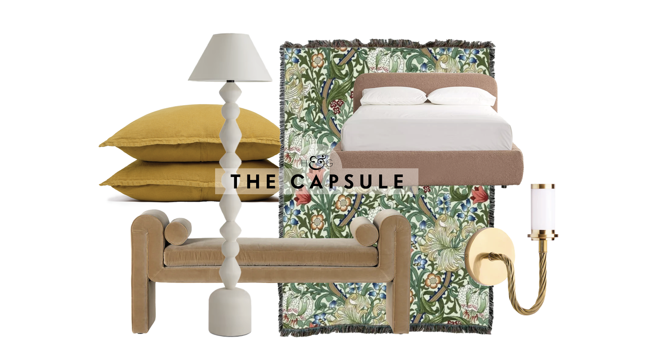 curated product ideas for beautiful bedrooms including beds, lighting and lamps