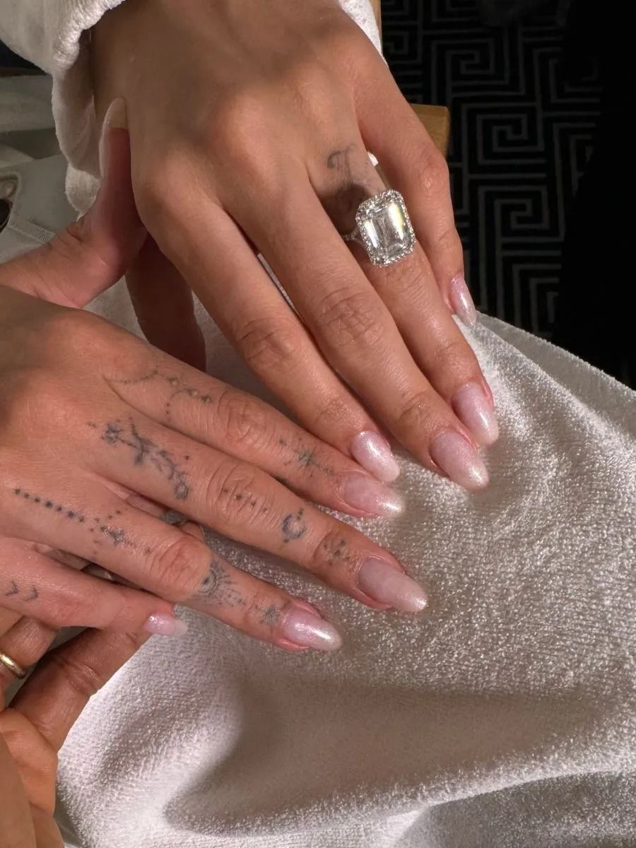 An image of Hailey Bieber's nails from the 2025 Met Gala.