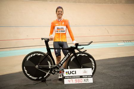 Evelyn Stevens after setting the women's UCI Hour Record