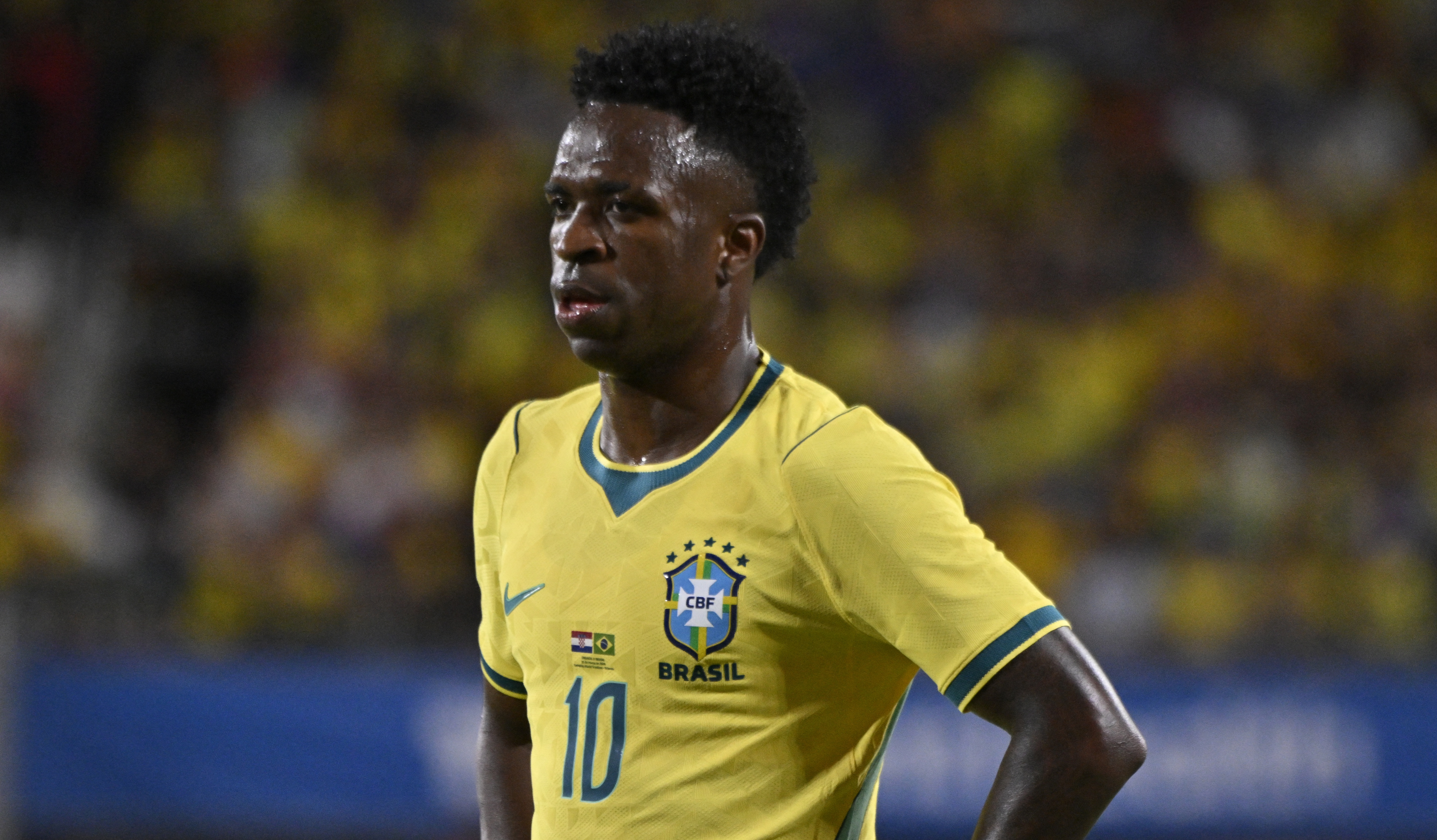 Brazil forward Vinicius Junior in action against Croatia