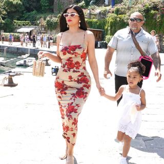Kylie Jenner is seen leaving the Dolce and Gabbana's yacht on May 21, 2022 in Portofino, Italy