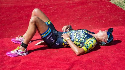 Professional triathlete Laura Siddall pictured after completing the 2018 Challenge Wanaka race