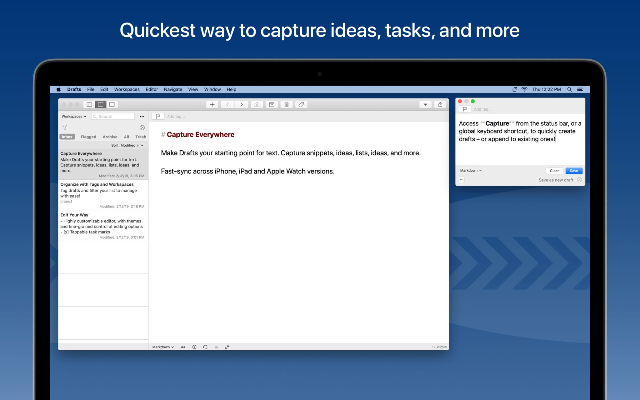 Drafts on Mac with the menu bar capture