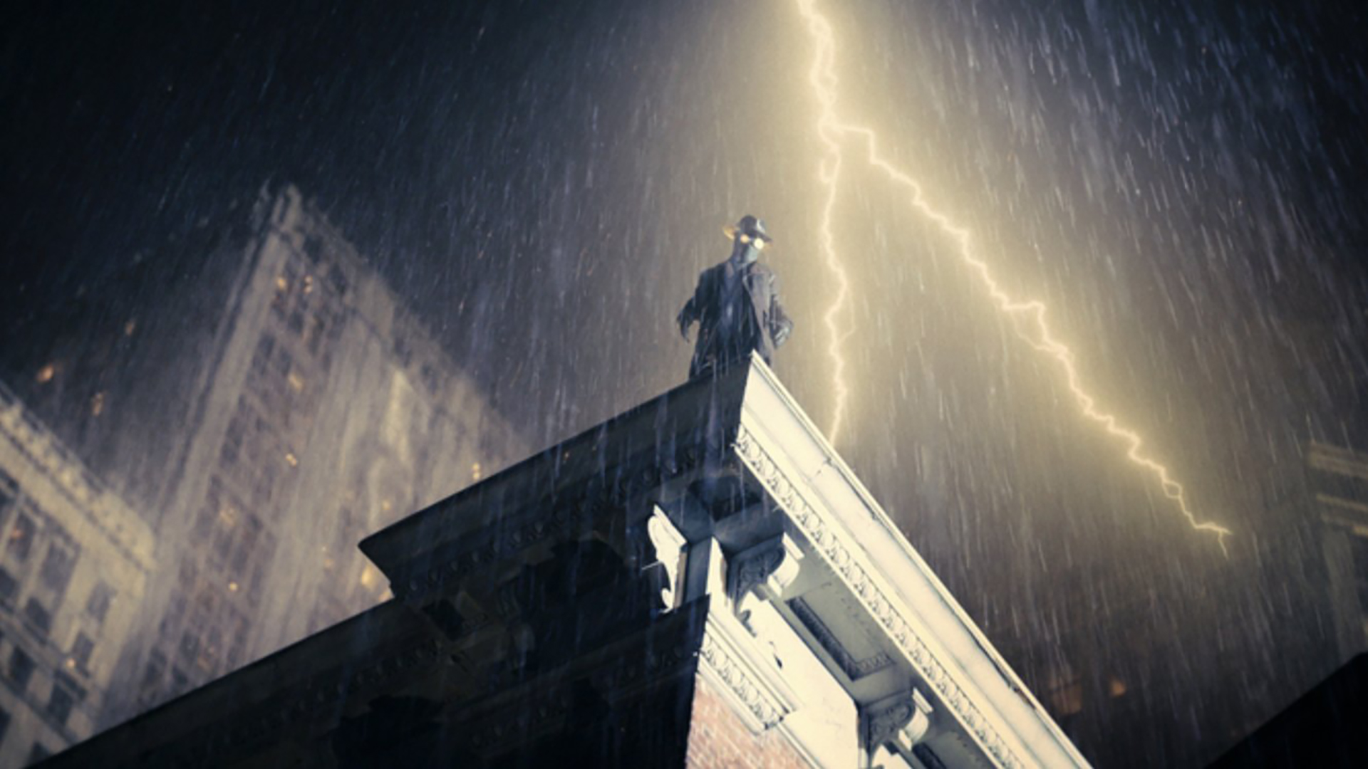 Spider-Noir standing on the edge of a rooftop