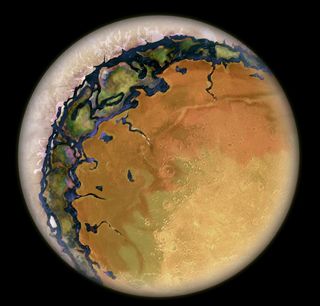 An "eyeball Earth," with its permanent sun-facing side a dry landscape, a temperate ring near the day-night line where water can exist in liquid form, and its dark side piled high with ice.