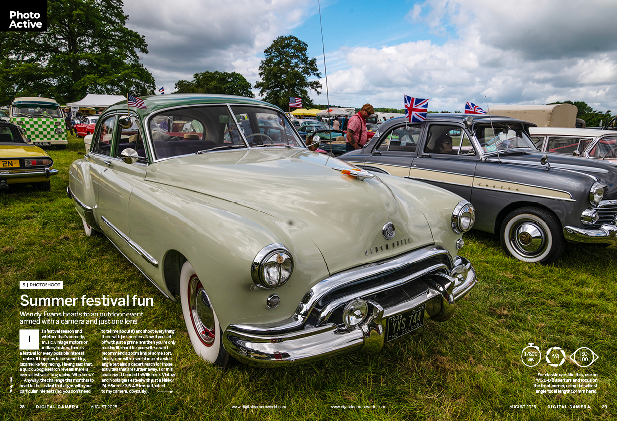 Image showing project 5 of the Photo Active projects section in issue 297 (August 2025) of Digital Camera magazine, explaining the kind of photos you can take at an outdoor vintage festival