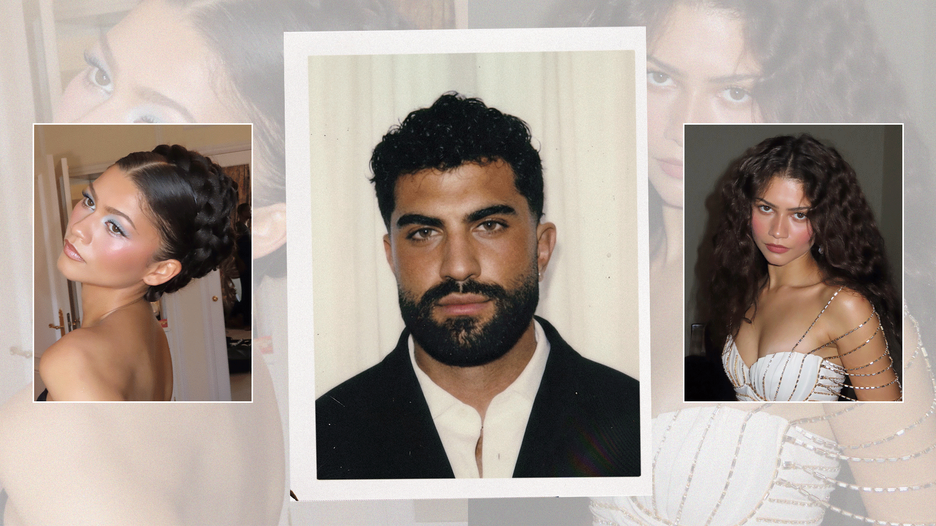 Photo collage of makeup artist Ernesto Casillas and flashing gifs of Zendaya