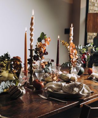 Autumnal tablescape with fall leaves