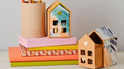 Decoupaged wooden houses