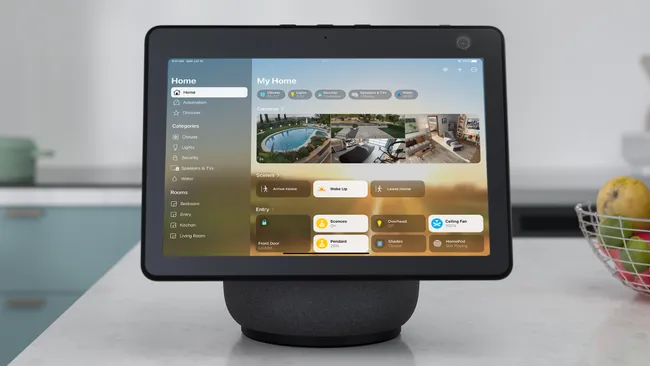 Mockup of Smart Home Hub with HomeOS screen