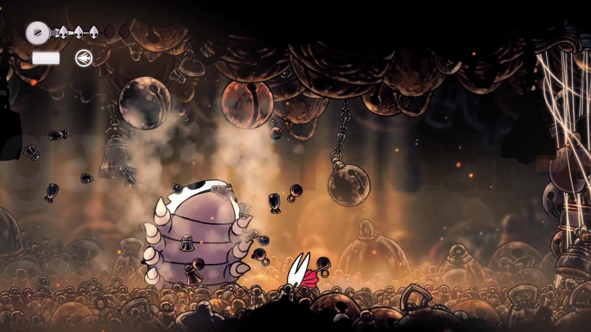 The Hollow Knight Silksong Bell Beast throws Bells around