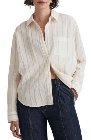 Drapey Stripe Oversize Button-Up Shirt