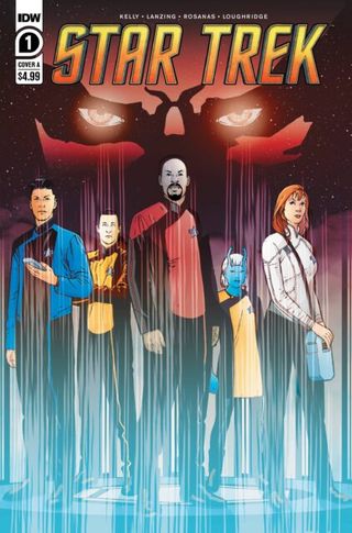 Star Trek comic cover art with Sisko, Beverly Crusher and Data.