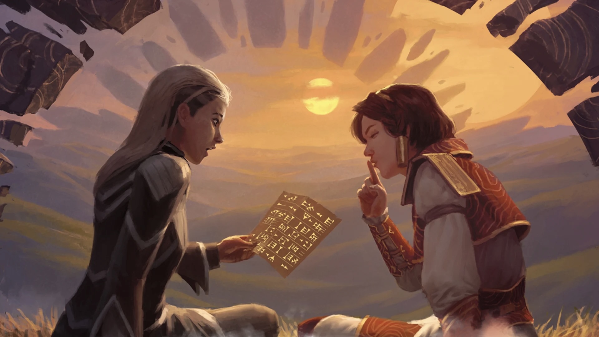 art showing two D&D adventures in a romantic scene
