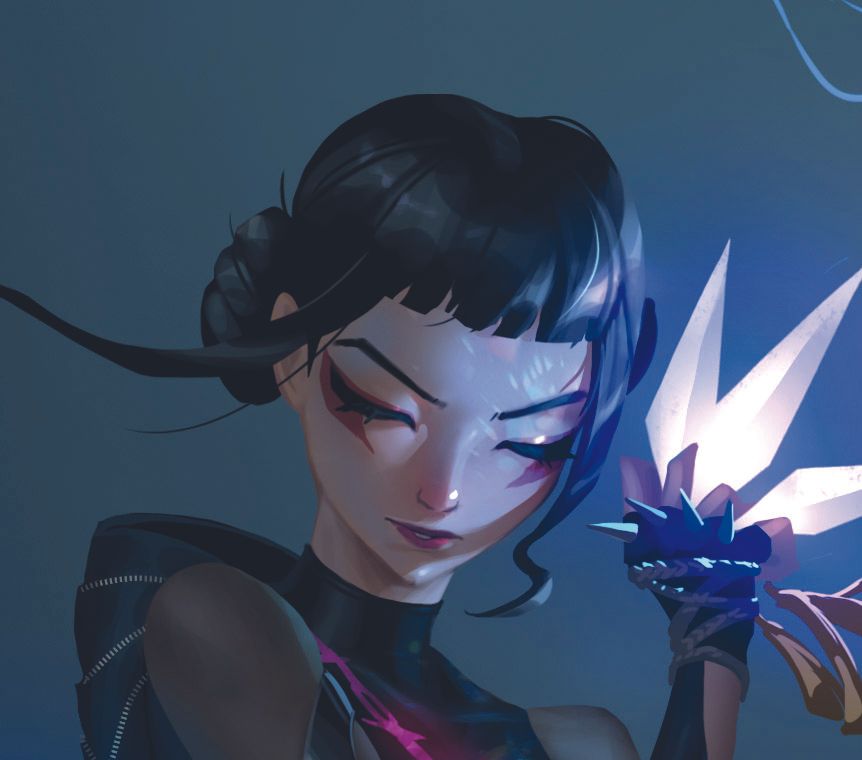 KPop Demon Hunters fan art showing Zoey with held arms crossed