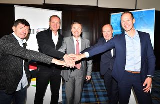 Gianni Bugno, Christian Prudhomme, David Lappartient, Tom Van Damme and AIGCP representative Iwan Spekenbrink