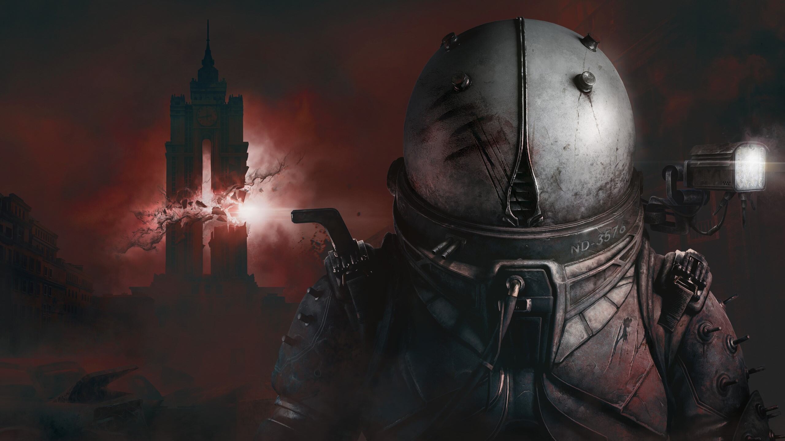The protagonist of Cronos: The New Dawn stands beside an exploded building