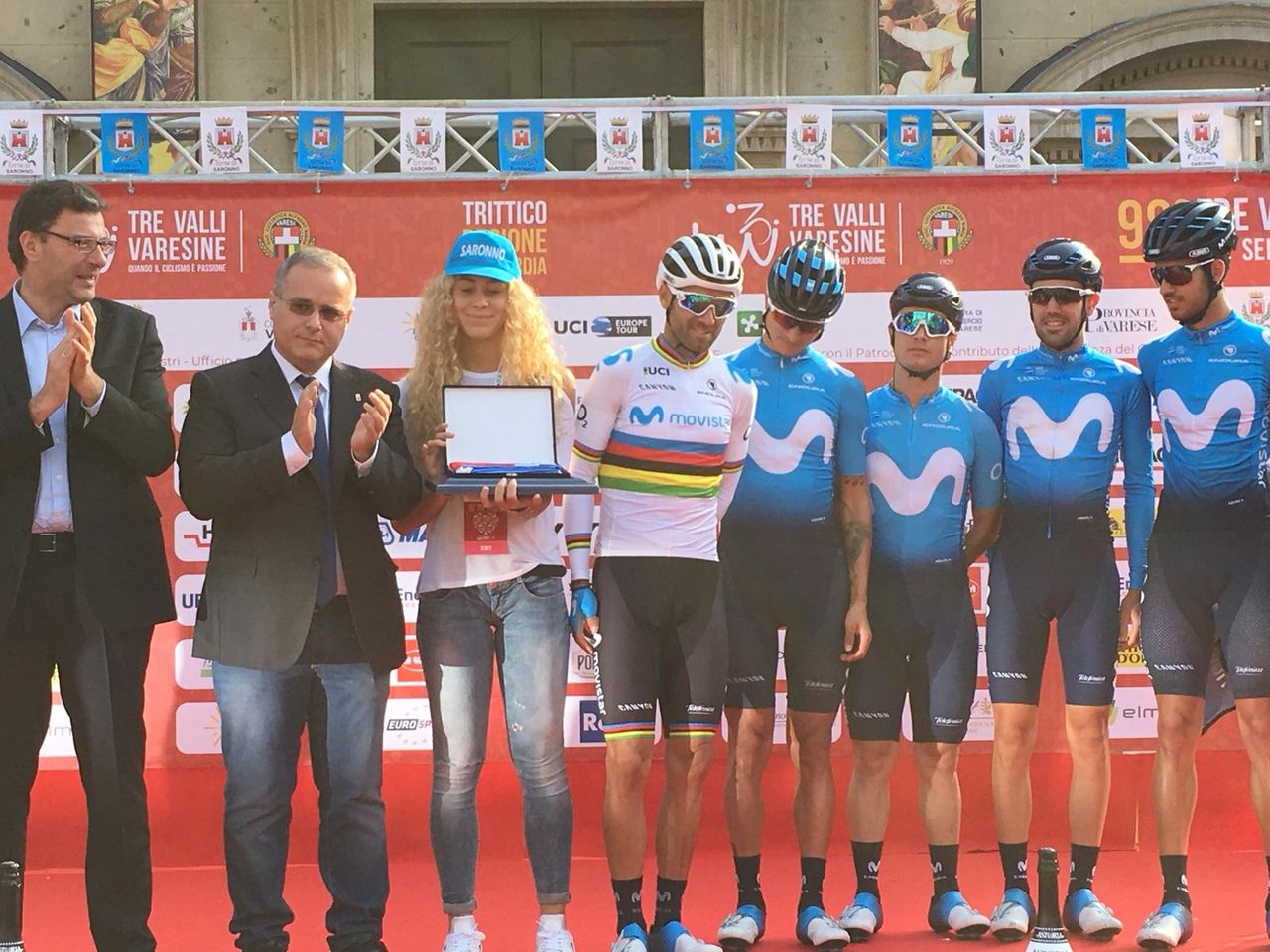 Valverde and the Movistar team on the podium