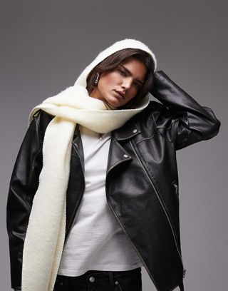 Topshop Saint Hooded Blanket Scarf in Cream