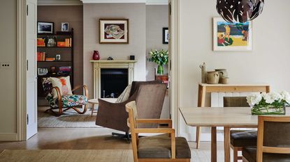 living room with fireplace and seating 