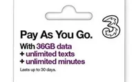 Three 36GB data Pay As You Go SIM