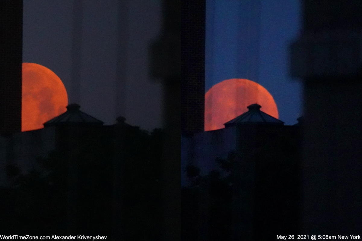 Alexander Krivenyshev, do WorldTimeZone.com, capturou essas fotos do eclipse lunar da Super Flower Blood Moon em 26 de maio de 2021 na cidade de Nova York.