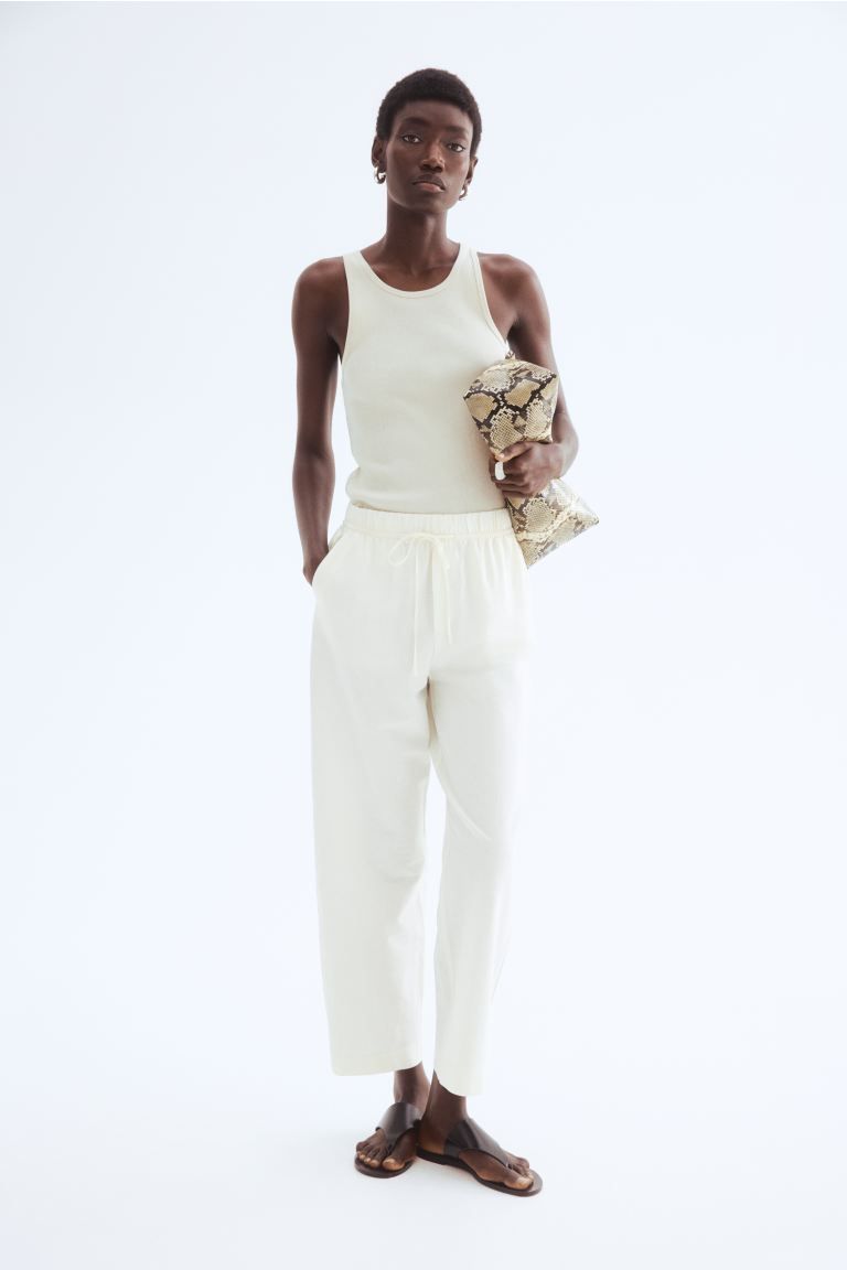 Linen-Blend Drawstring Pants
