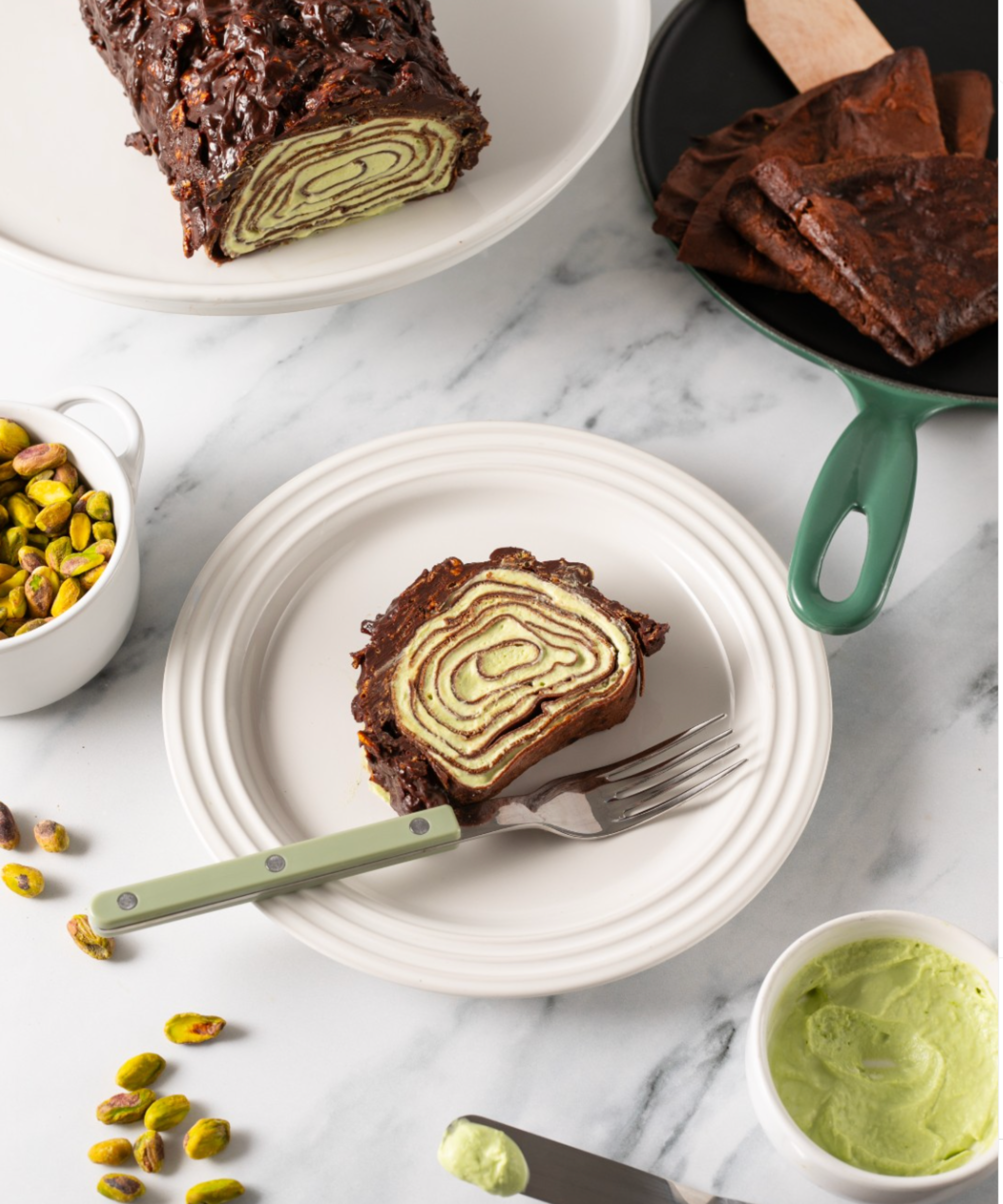 Le Creuset Pistachio Crepe Cake
