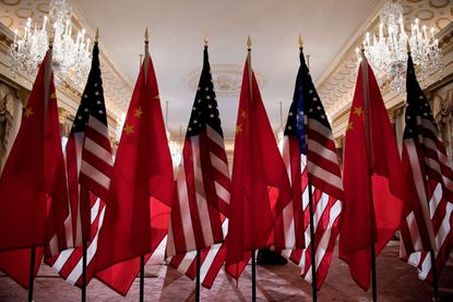 Chinese and American flags.